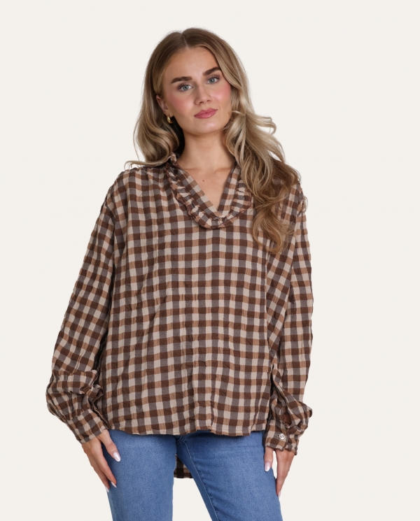Gingham Seersucker Collared Blouse - Terminal 1 Clothing