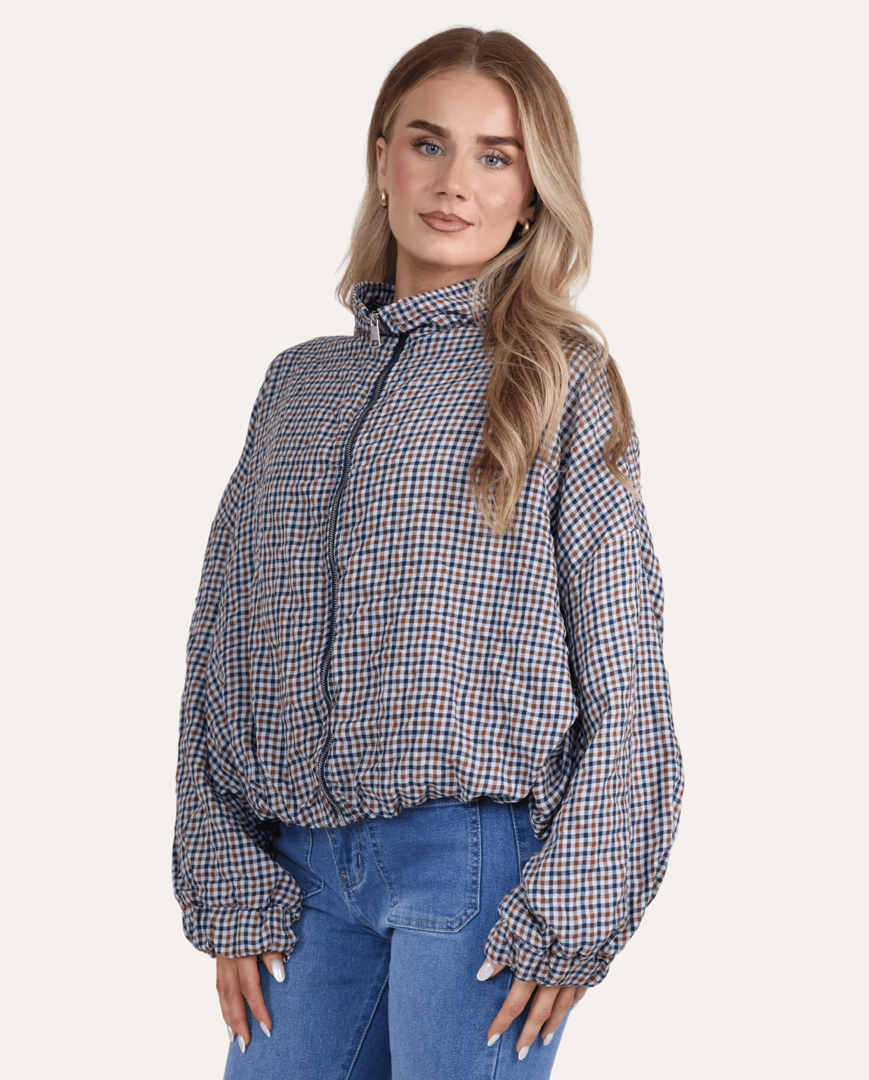 Gingham Lightweight Bomber Jacket - Alternate View