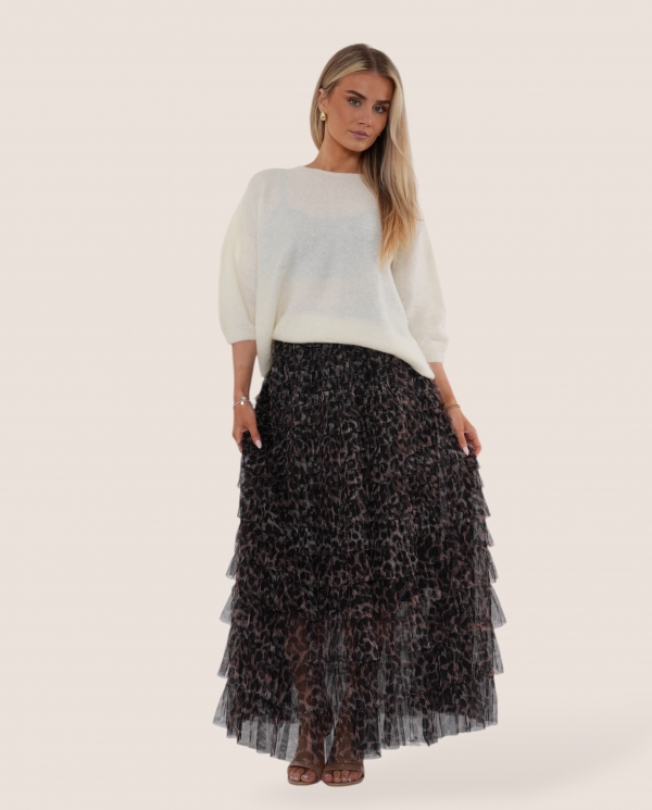 Leopard Tulle Layered Maxi Skirt (Black Waistband) - Terminal 1 Clothing