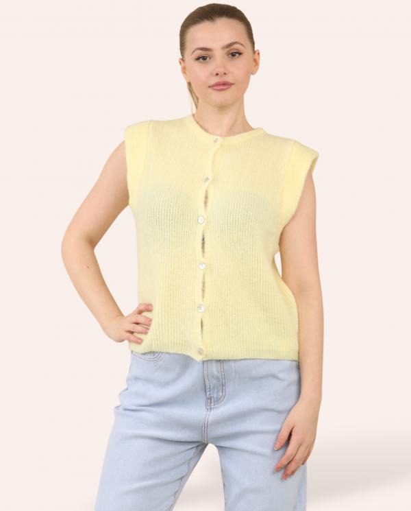Alpaca Padded Shoulder Sleeveless Cardigan - Terminal 1 Clothing