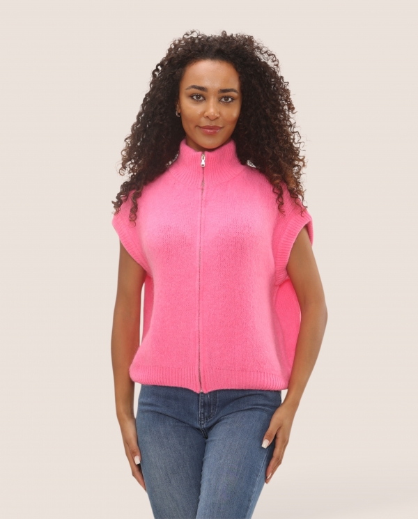 Mohair Stand Collar Sleeveless Jacket (Natural Fibres) - Terminal 1 Clothing